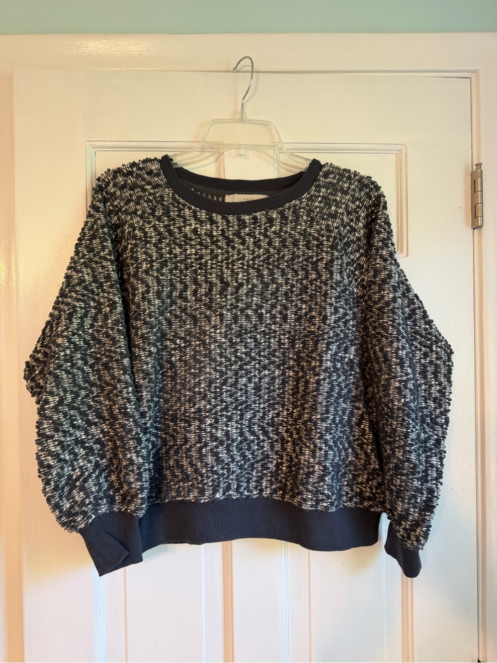 LOFT Black and Cream Marled Crewneck Sweater